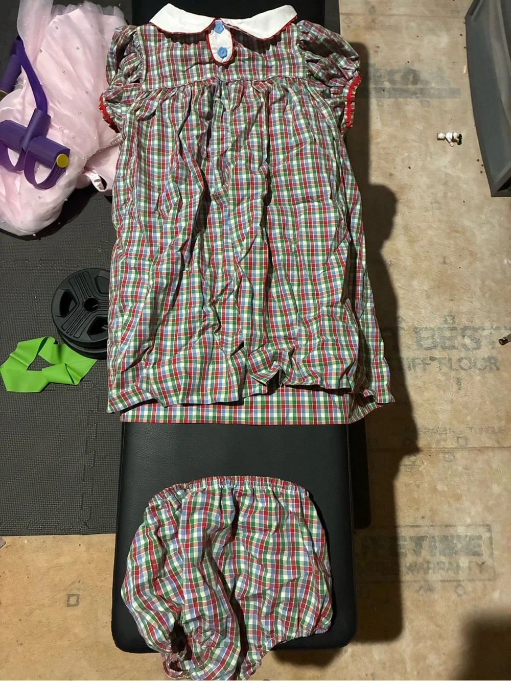 The Beaufort Bonnet Company Plaid Green Red Blue Girls Dress with Bloomers size6